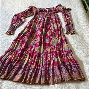 Sea Lustre Pink Floral Smocked Dress with Ruffle Trim, Size Medium/Large